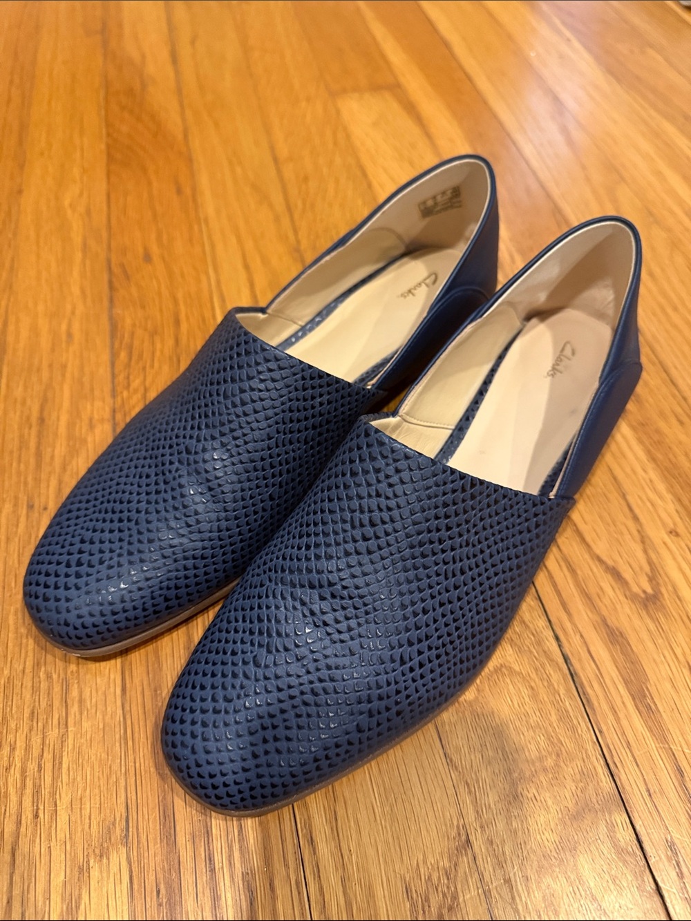 Clarks Navy Leather Slip-On Loafers
